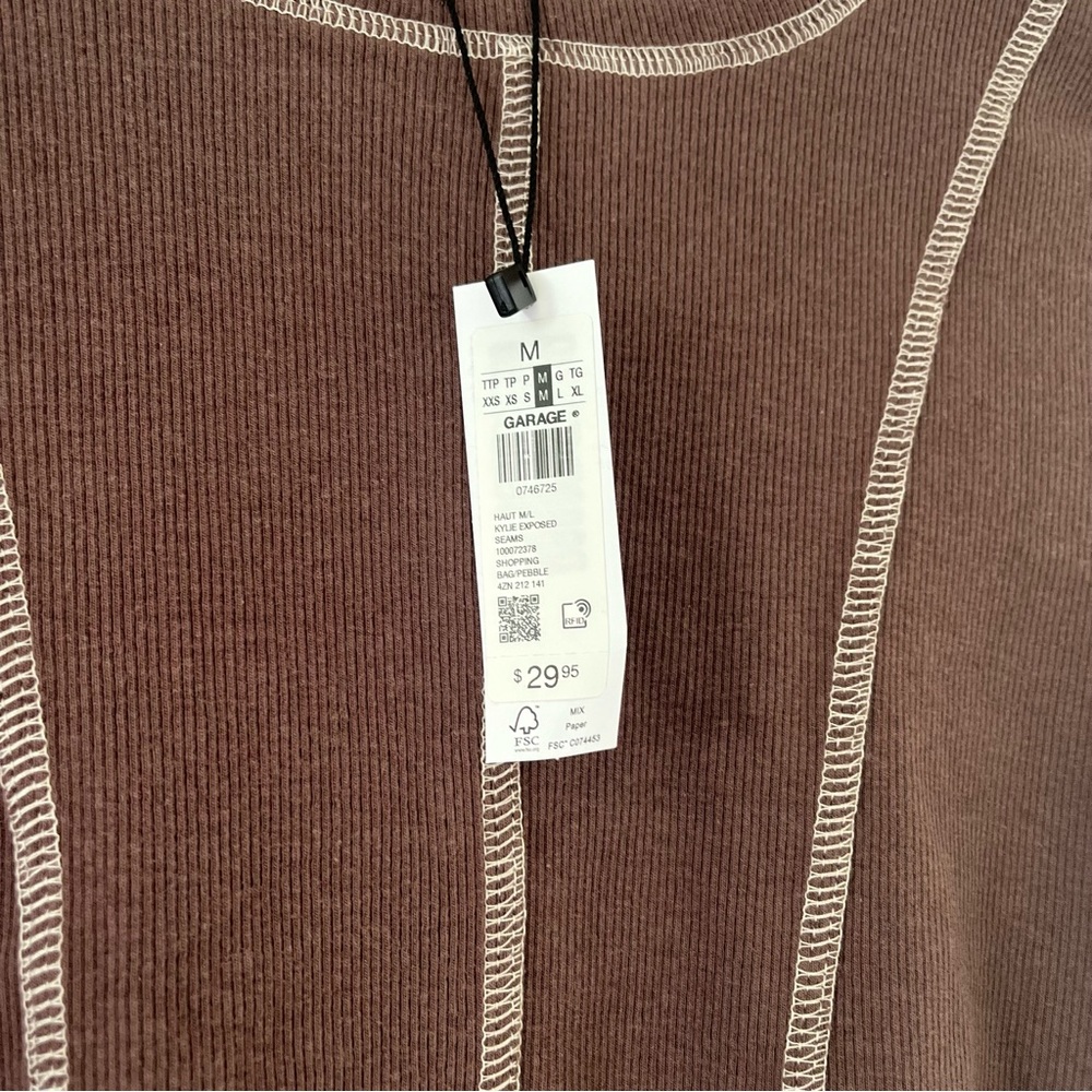 Garage Long Sleeve Brown Crop Top NWT - Picture 2 of 7